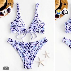 ZAFUL Tie Plunge Animal Print Bikini
